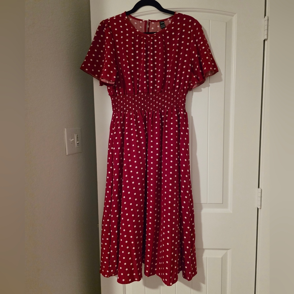 SHEIN Red Polka Dot A-line Dress Size 12 - Picture 2 of 6
